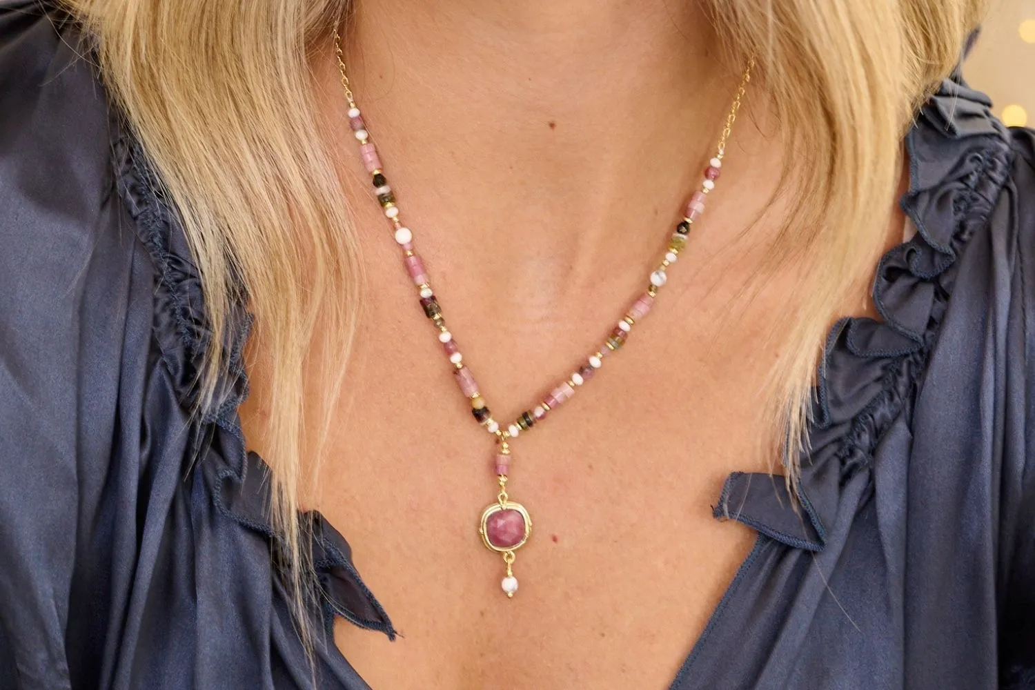 Adria Pink Tourmaline Necklace and Bracelet Set