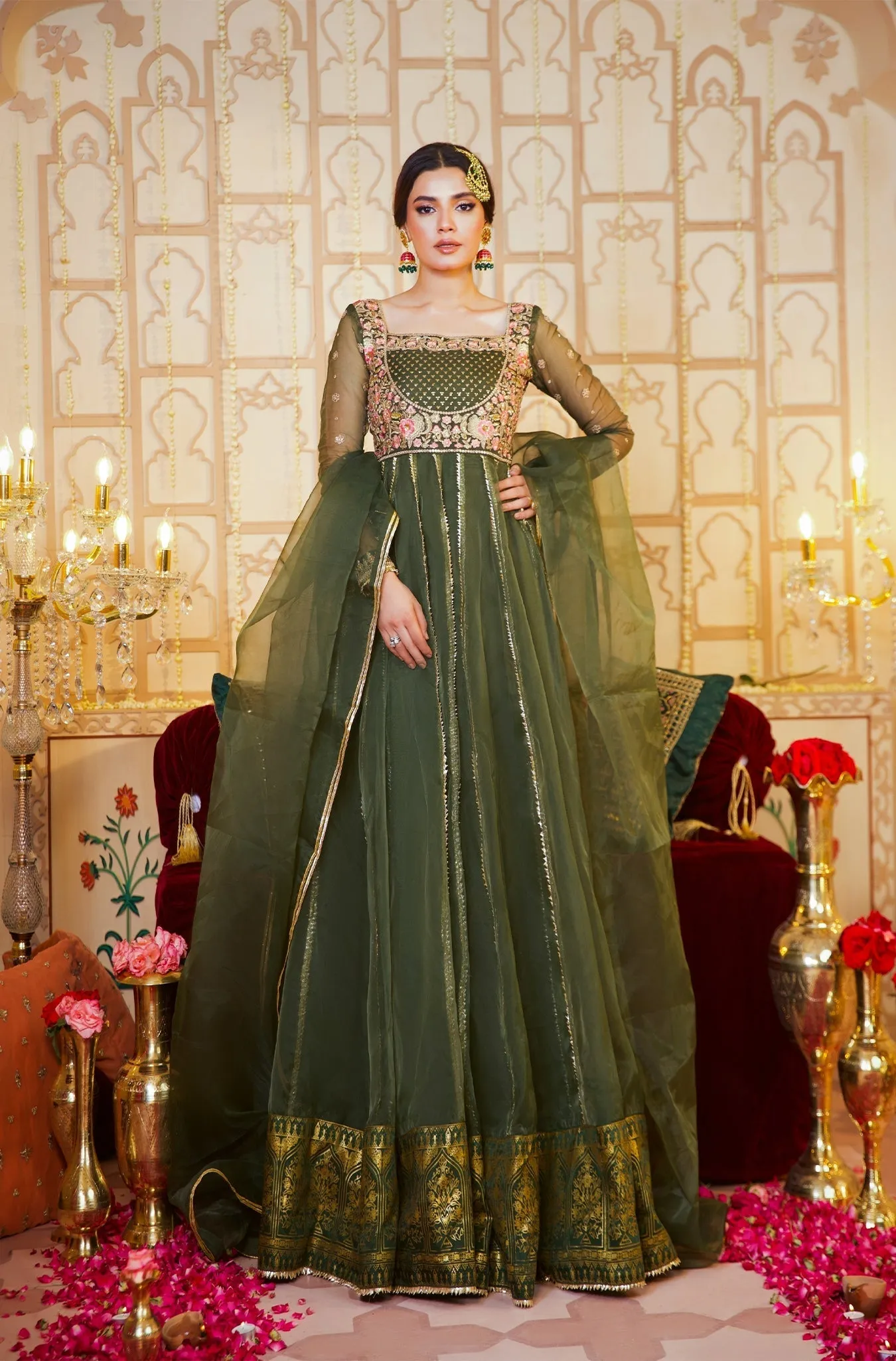 Deep Forest Green Embroidered Anarkali Gown (Raj Kumari)