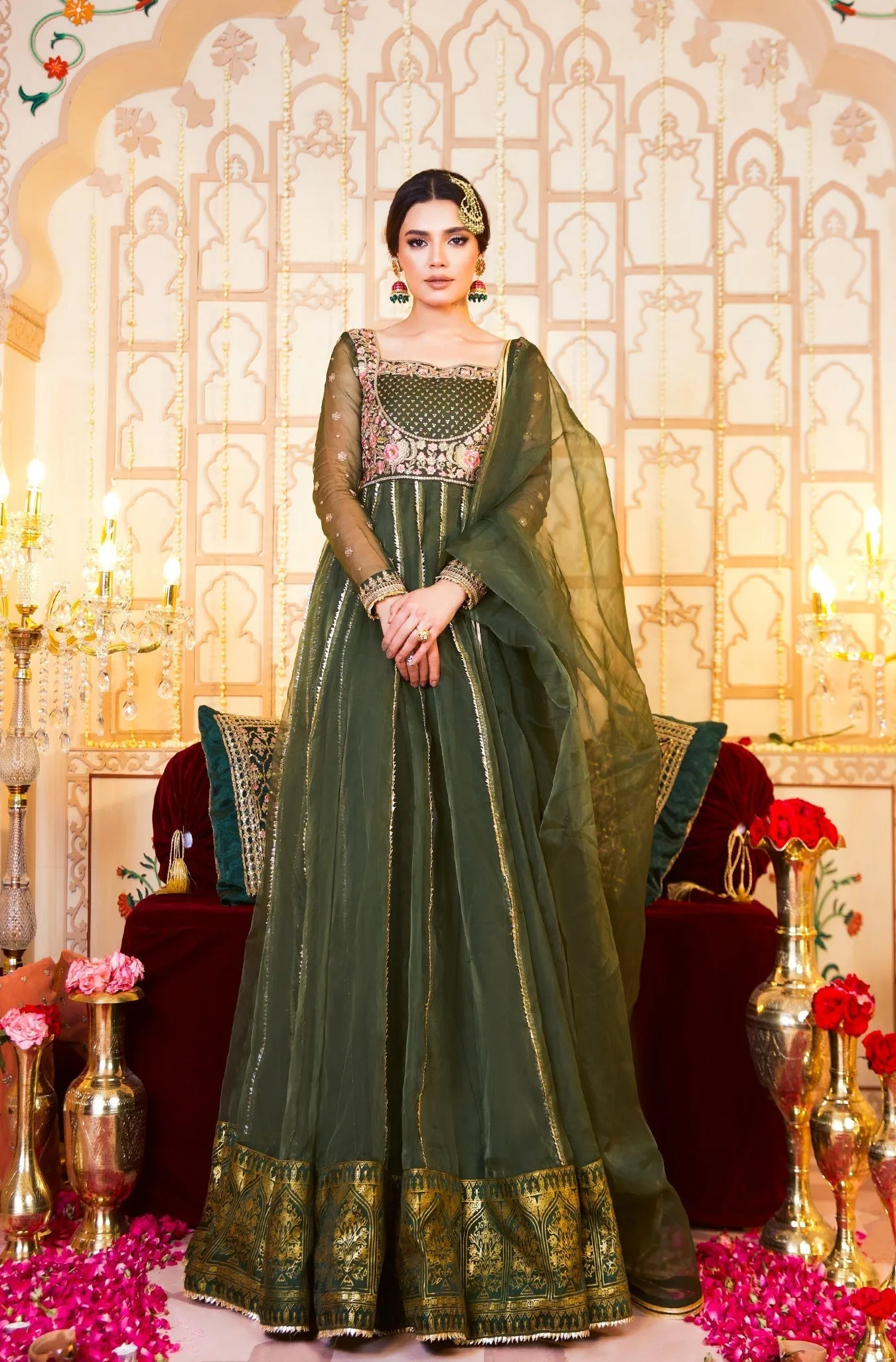 Deep Forest Green Embroidered Anarkali Gown (Raj Kumari)