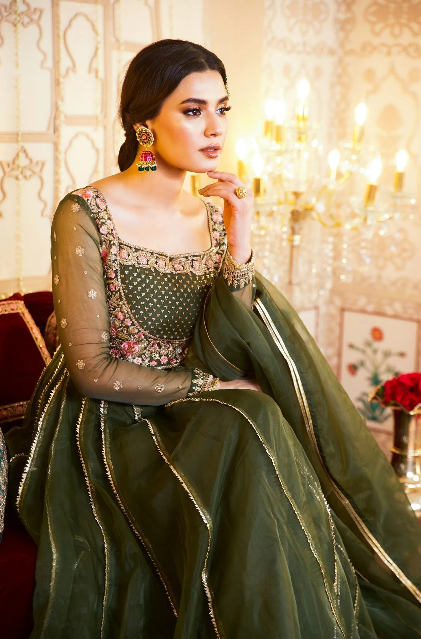 Deep Forest Green Embroidered Anarkali Gown (Raj Kumari)