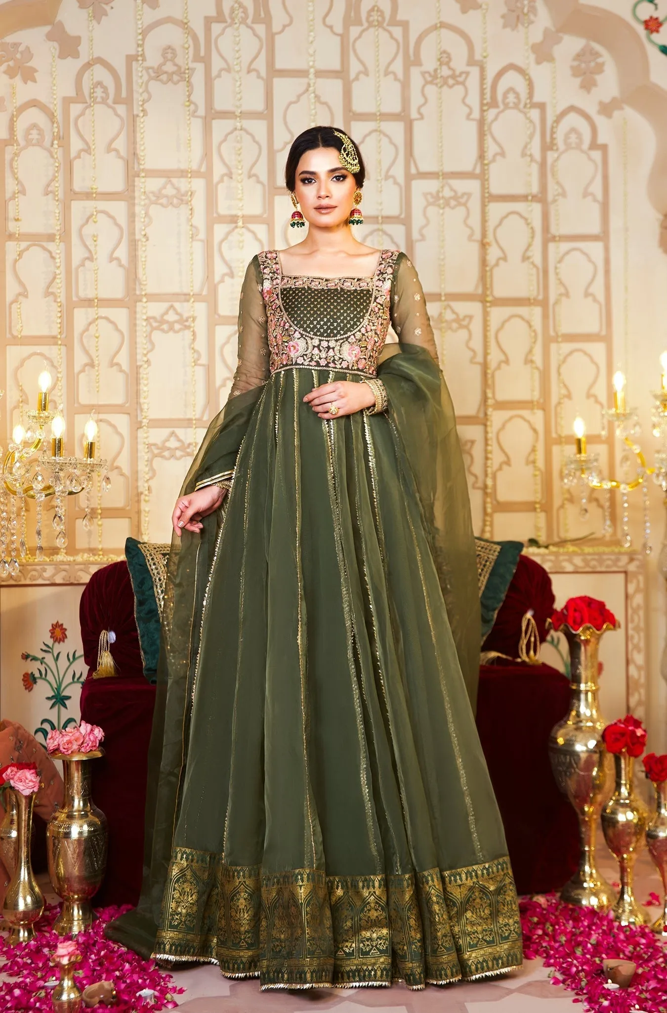 Deep Forest Green Embroidered Anarkali Gown (Raj Kumari)