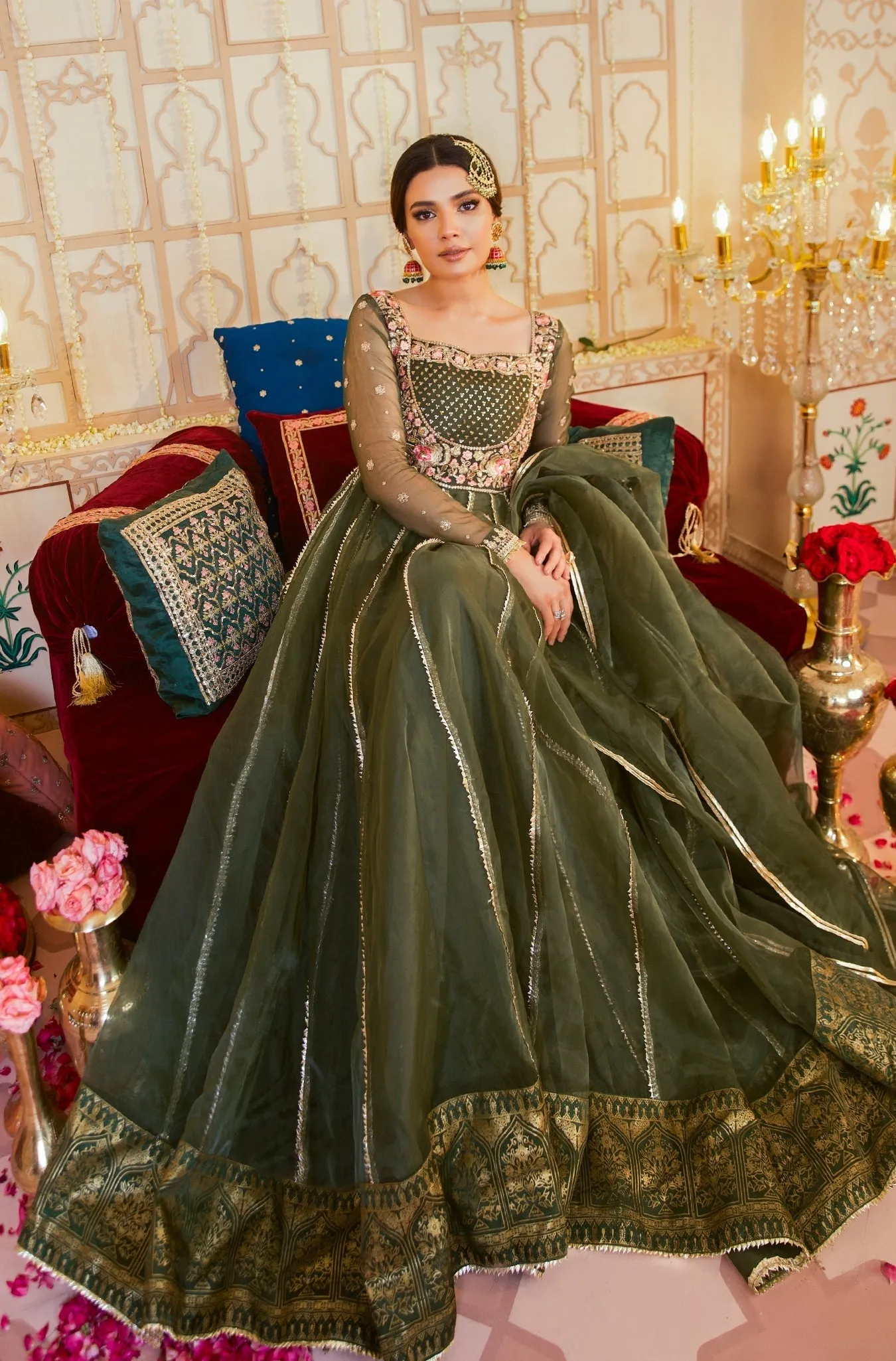 Deep Forest Green Embroidered Anarkali Gown (Raj Kumari)