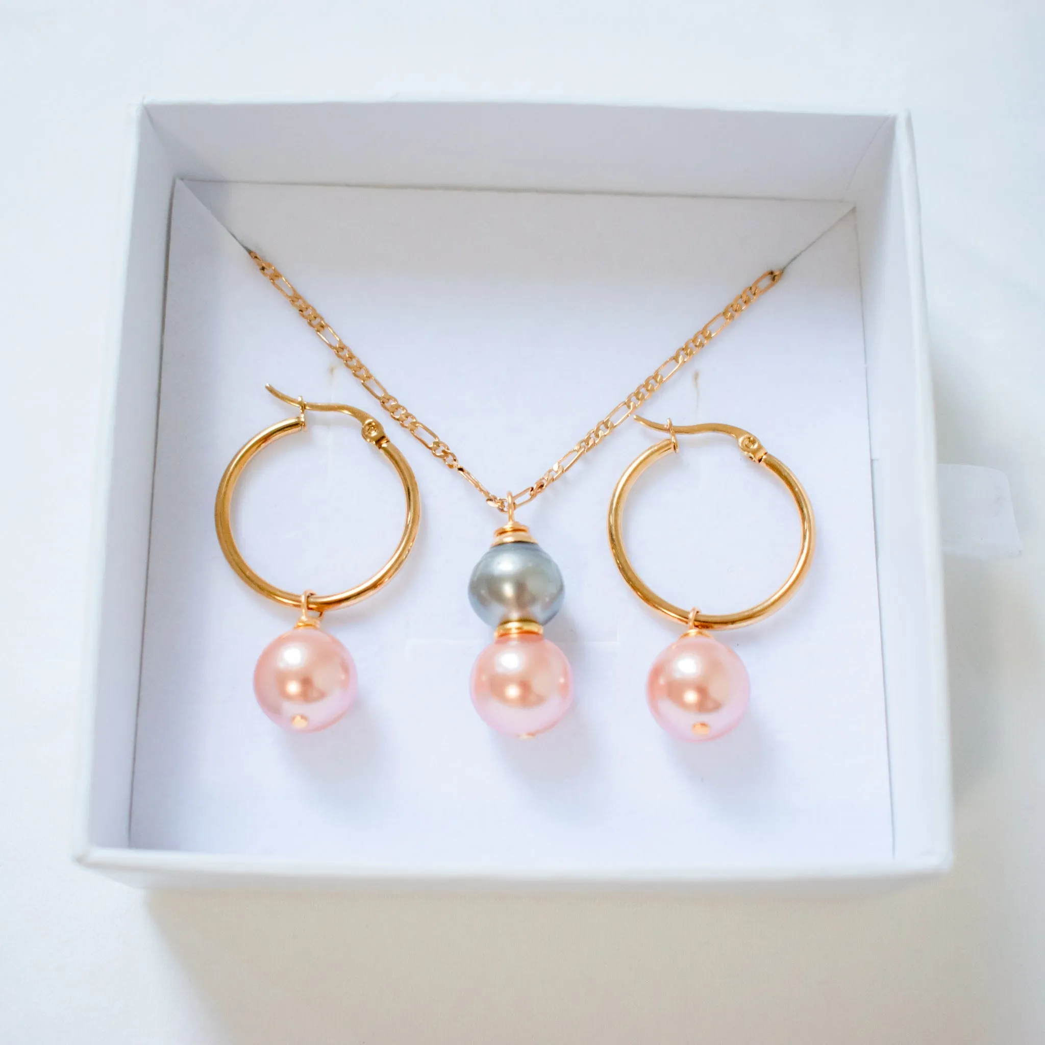 HANI - Tahitian Blending - New Gold-Filled Gorgeous Swarovski and Tahitian Pearl Set