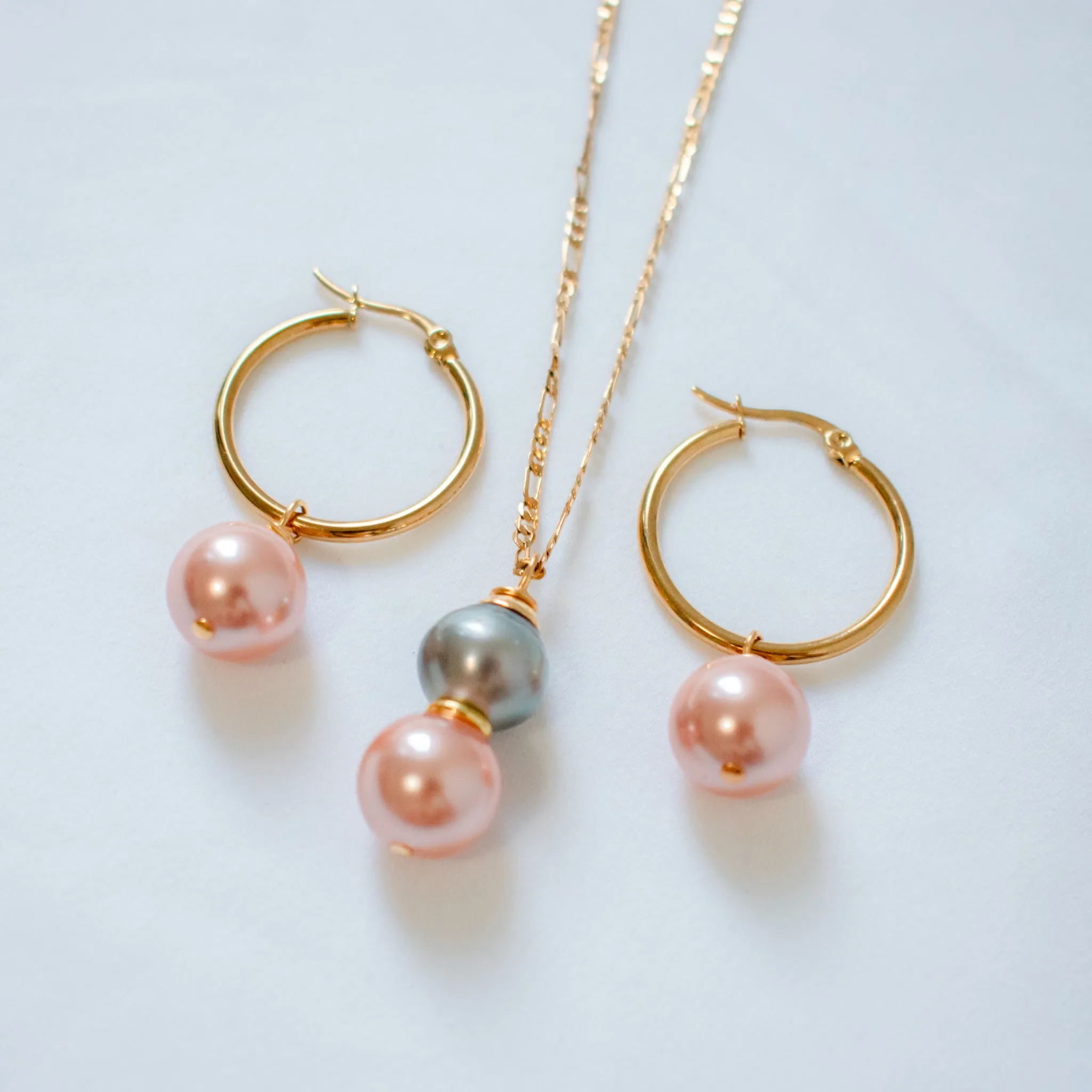 HANI - Tahitian Blending - New Gold-Filled Gorgeous Swarovski and Tahitian Pearl Set