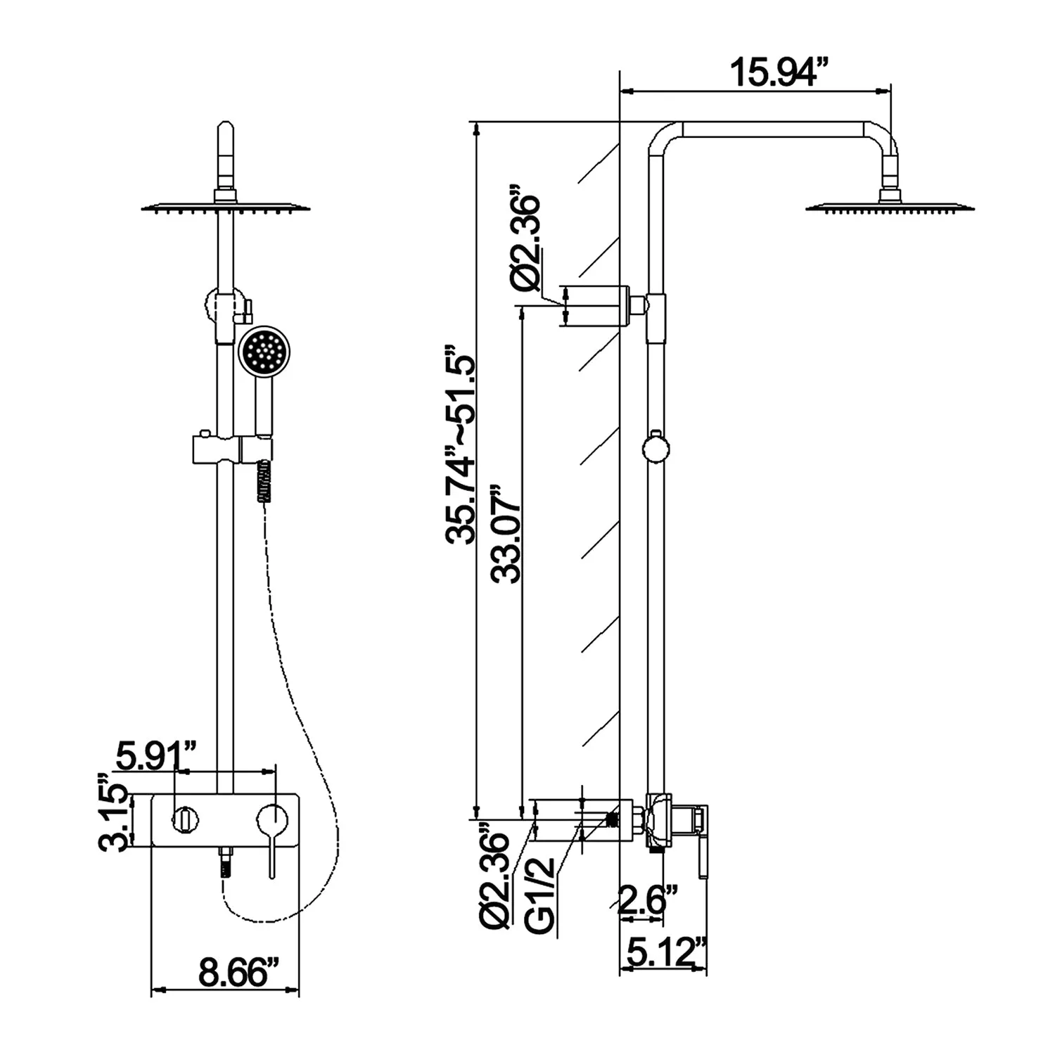 Matte Black Shower Fixtures Brass 3-Function Exposed Shower System RB1040