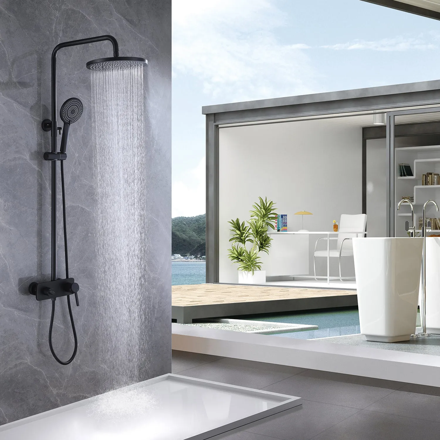 Matte Black Shower Fixtures Brass 3-Function Exposed Shower System RB1040