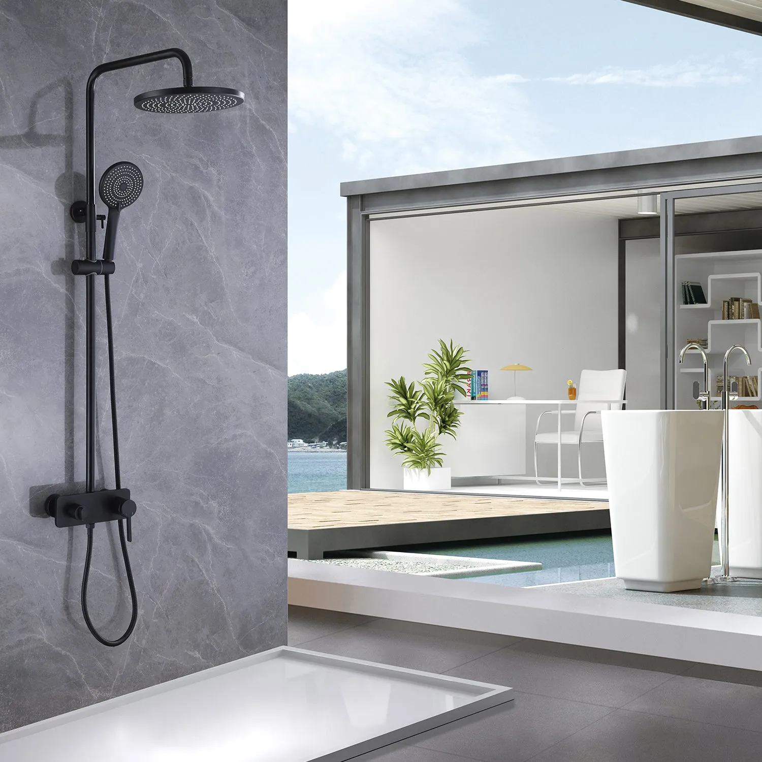 Matte Black Shower Fixtures Brass 3-Function Exposed Shower System RB1040