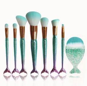 Mermaid Shaped Makeup Brushes Set - 8 Pcs