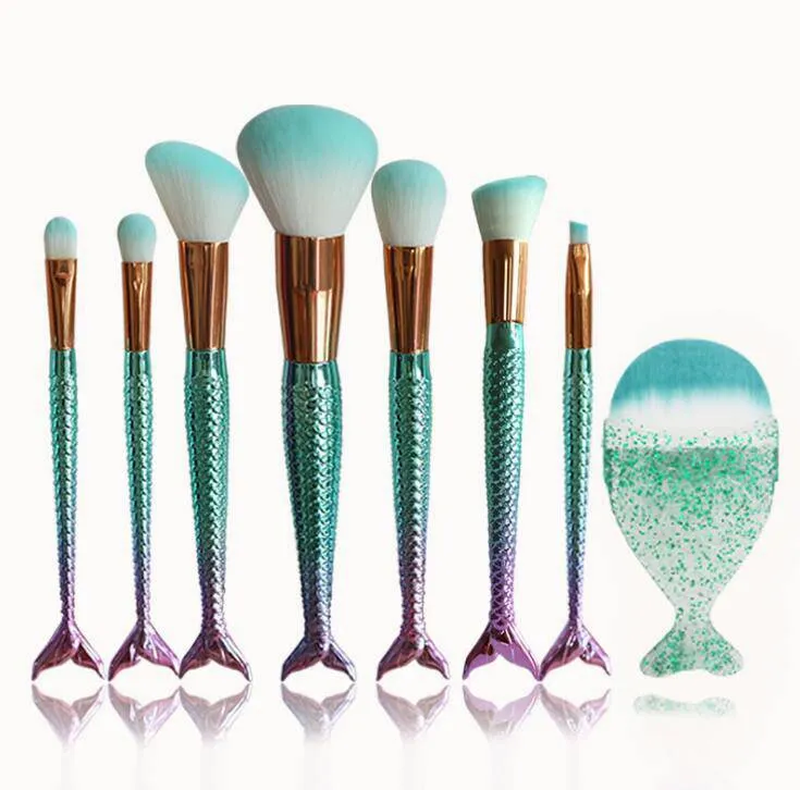 Mermaid Shaped Makeup Brushes Set - 8 Pcs