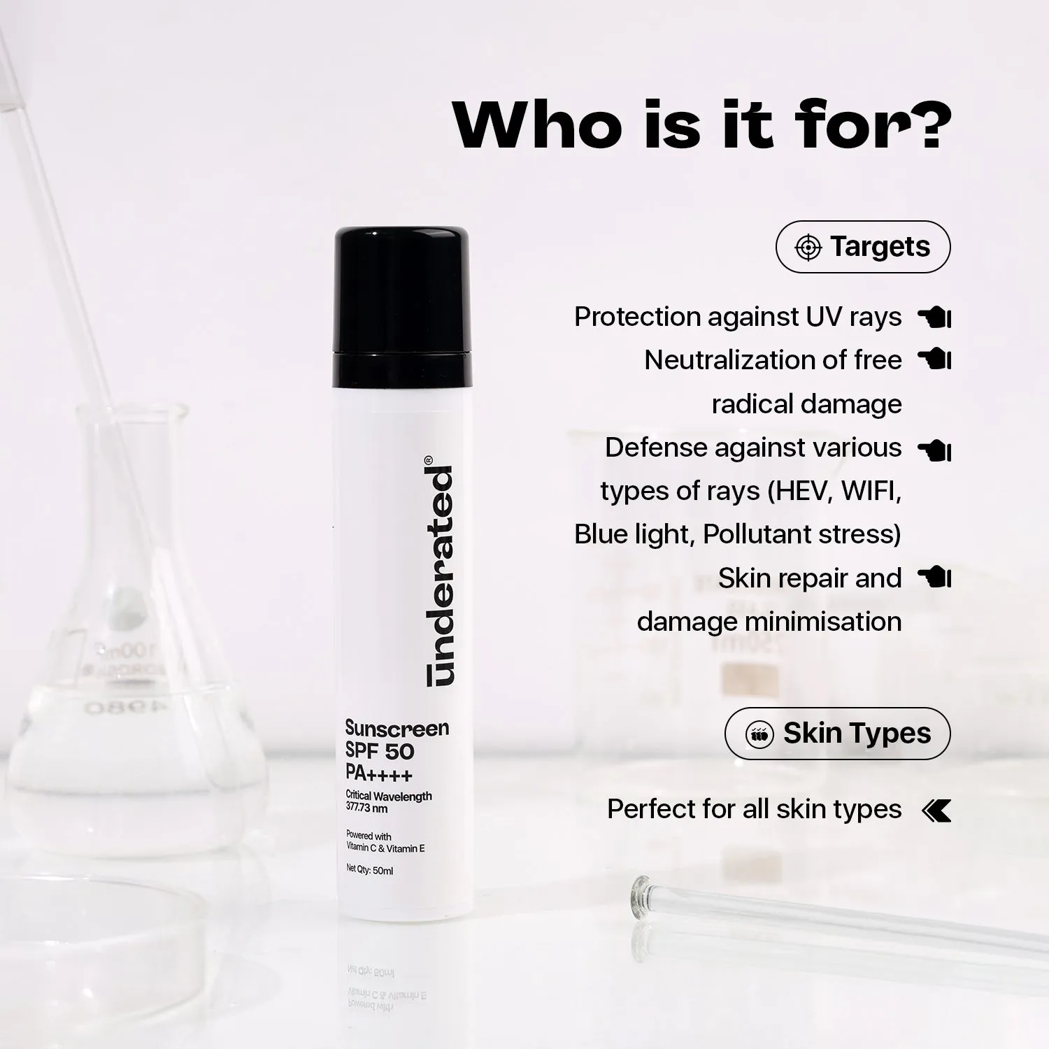 Sunscreen SPF 50 PA     - 50ml | For Broad UV A, UV B & Blue Light Protection