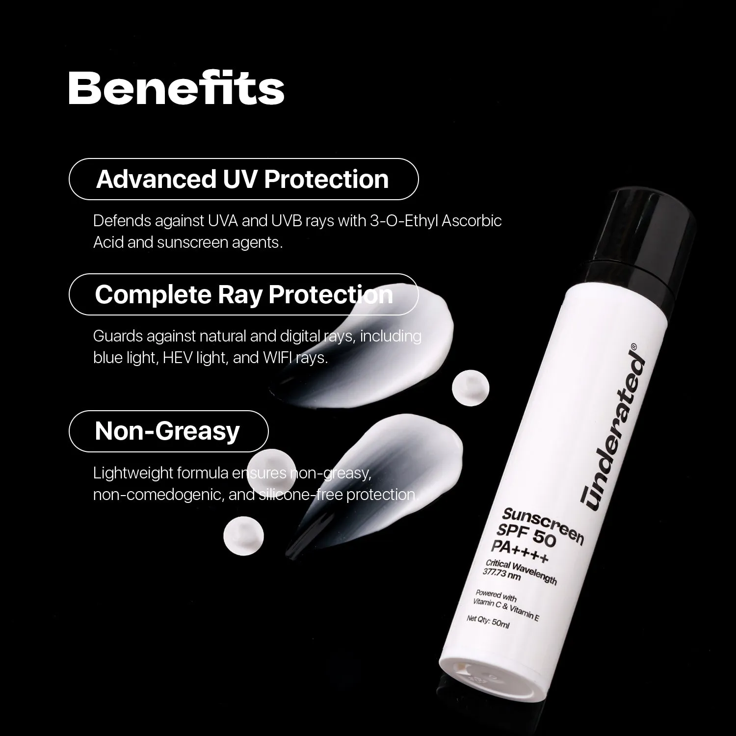 Sunscreen SPF 50 PA     - 50ml | For Broad UV A, UV B & Blue Light Protection
